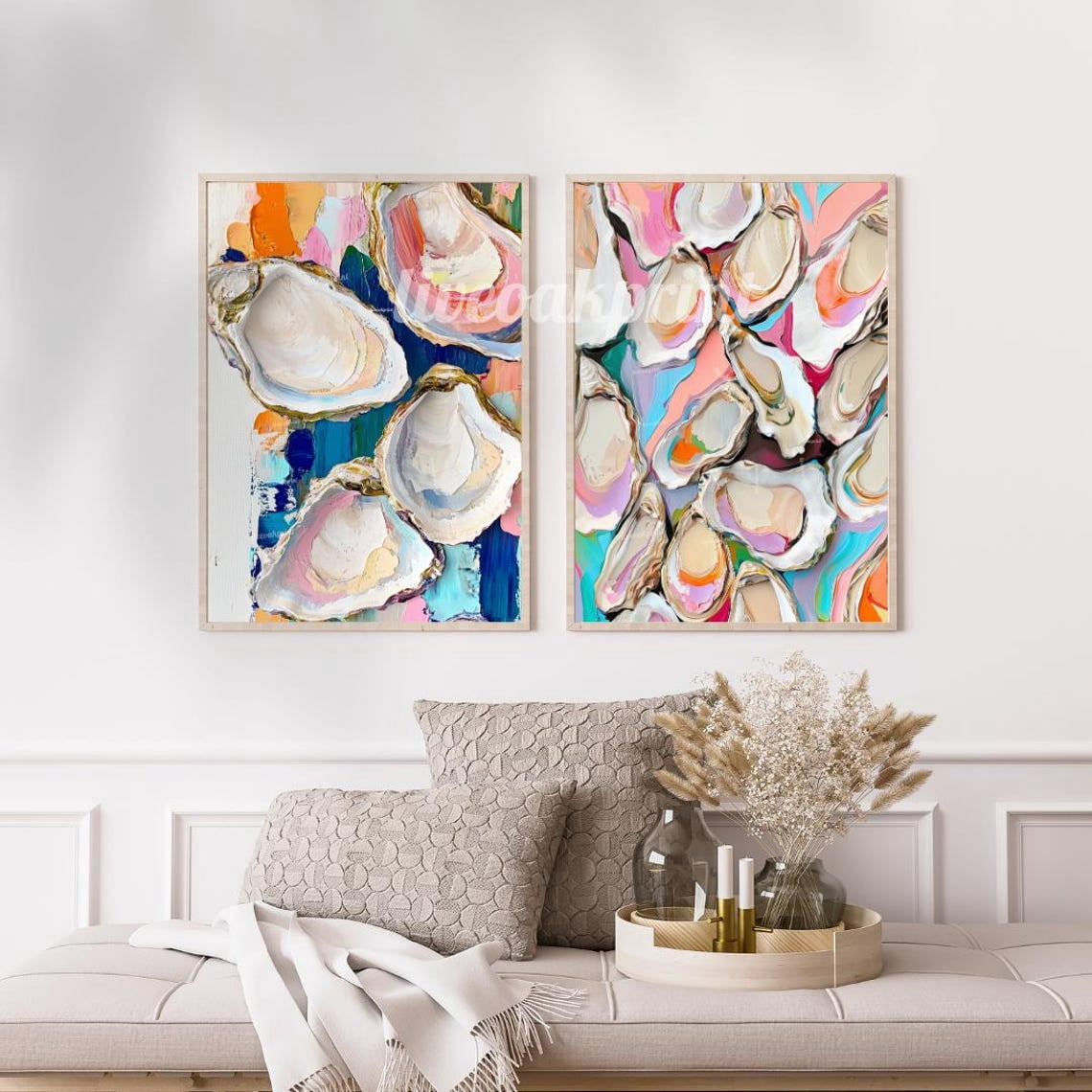 Curated visual reference: Fresh Look at Luvia Oyster Prints Set Of 2 Funky Coastal Oyster Art