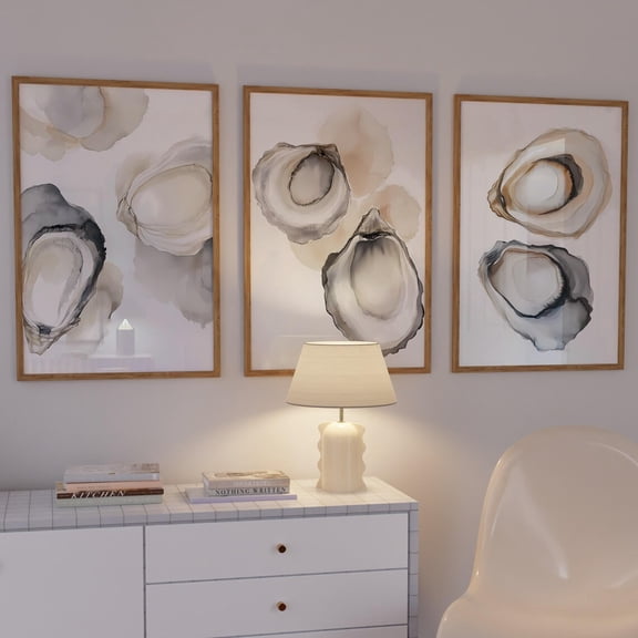 Luvia Oyster Shell Prints Set Of 3, Coastal Oysters Poster, Kitchen Dining Room Pastel Art, , Modern Wall Decor Set 3 Prints 8x12 UNFRAMED
