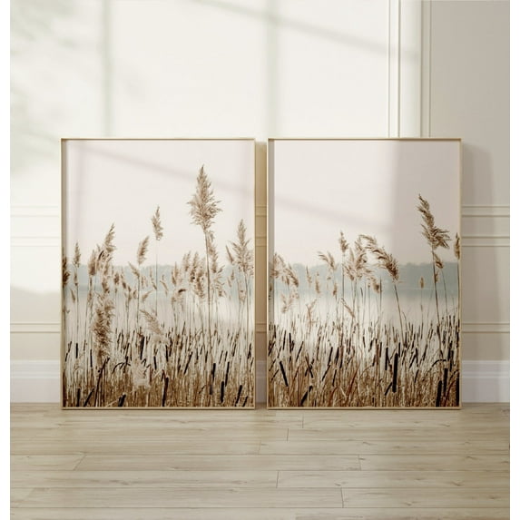 Luvia Pampas Grass, Neutral Dried Grass Prints Set Of 2, Boho Coastal Reeds Photo, Modern Wall Decor Set 2 Prints 8x12 UNFRAMED