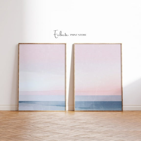 Luvia Pastel Coastal Set Of 2 Blush Pink And Grey Moody Coastal Art Neutral Art Moody Seascape Softness Art Print, Modern Wall Decor Set 2 Prints 16x24 UNFRAMED