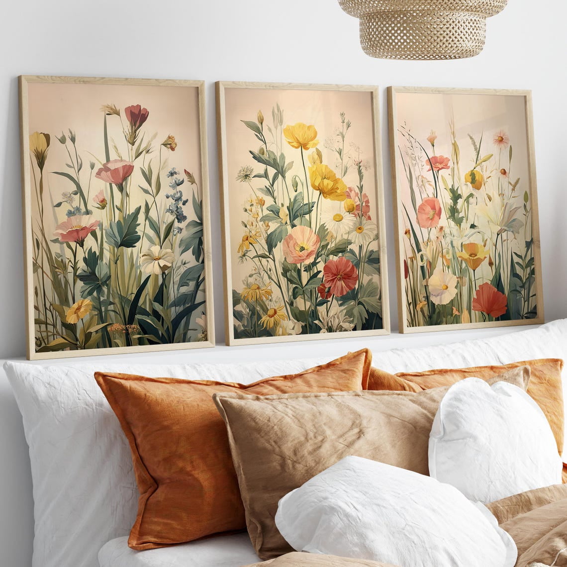 Luvia Pastel Flowers Soft Boho Wall Art Set Of 3 Poster Or Print ...