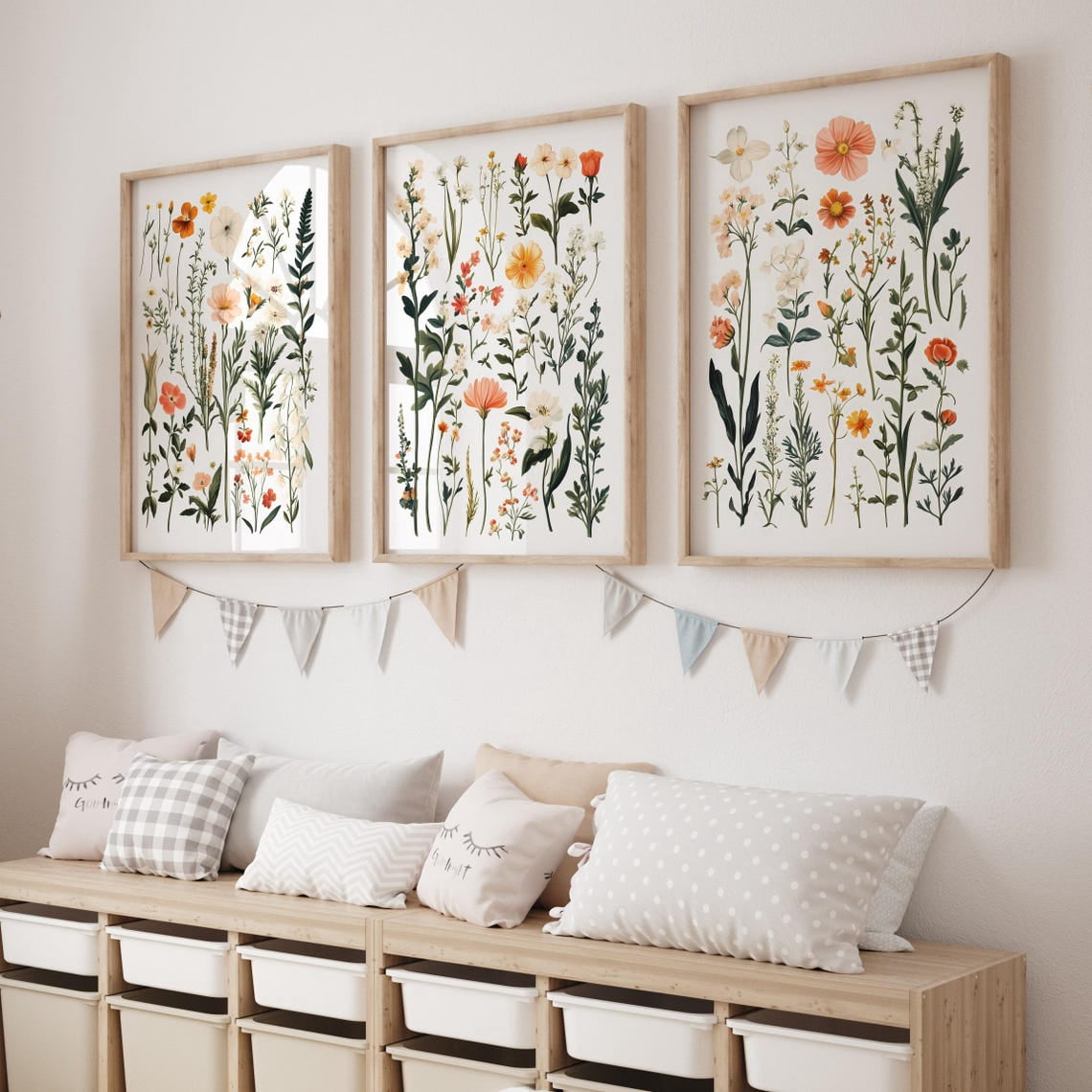Luvia Pastel Nursery Wildflowers Prints Set Of 3, Baby Girl Flowers ...