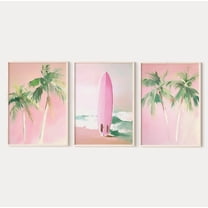 Luvia Pastel Pink Surf Beach Prints Set Of 3, Palm Trees Surfboard Posters, Coquette Coastal Beachy Room, Modern Wall Decor Set 3 Prints 8x12 UNFRAMED