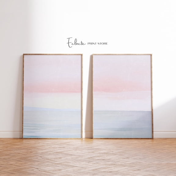 Luvia Pastel Seaside Set Of 2 Coastal Blush Pink And Grey Decor Moody Coastal Art Softness Art Print, Modern Wall Decor Set 2 Prints 16x24 UNFRAMED