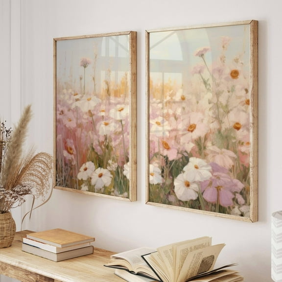 Luvia Pastel Wildflowers Poster Prints Set Of 2, Neutral Vintage Flowers Artwork Posters, Floral Daisy 2 Piece, Modern Wall Decor Set 2 Prints 8x12 UNFRAMED