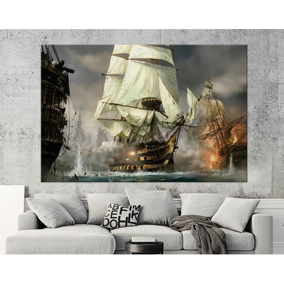 Luvia Pirate Shipâ Canvas Print Sea Battle Print Pirate Art Pirate Ship Battle Game Room Decor Shipâ Nautical Wall Decor Canvas, 8x10 UNFRAMED