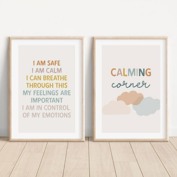 Luvia Positive Affirmations Set Calming Corner For Classroom, Homeschool, Or Therapy Office Decor, Modern Wall Decor Set 2 Prints 8x12 UNFRAMED