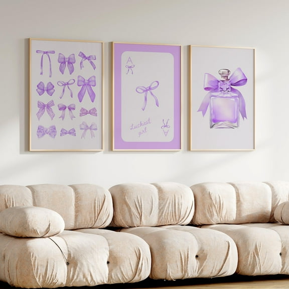 Luvia Purple Trendy Coquette Bow Poster Girly Prints Set Of 3 Purple Dorm Posters College Apartment Decor Preppy, Modern Wall Decor Set 3 Prints 8x12 UNFRAMED