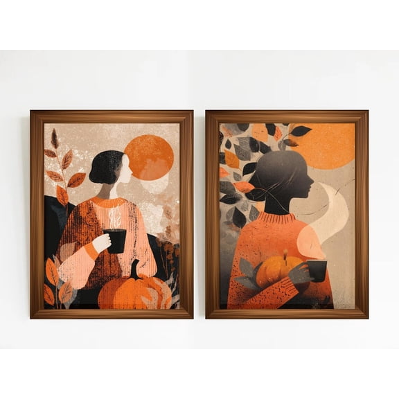 Luvia Quiet Season - Vintage 70s Fashion Wall Art - Warm Autumn Aesthetic Prints - Fall Coffee Moment Art - Ready file Wall Decor Set 2 Prints 8x12 UNFRAMED