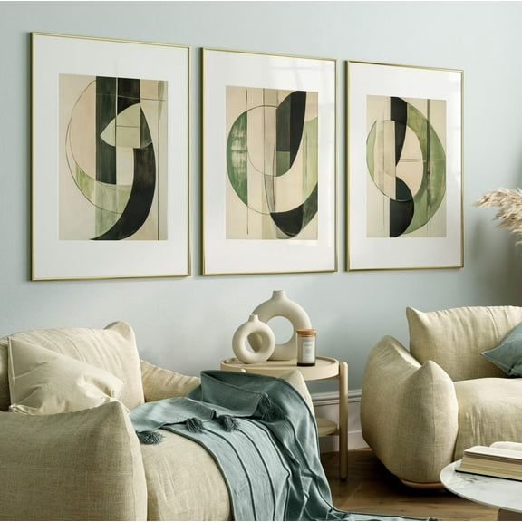 Luvia Sage Green Beige Geometric Abstract Poster Prints Set Of 3, Modern Mid Century Pastel Green Artwork Posters, Room, Modern Wall Decor Set 3 Prints 8x12 UNFRAMED