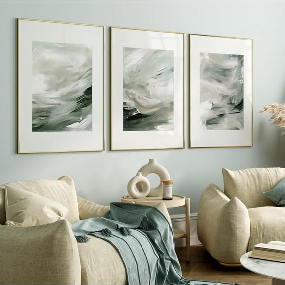 Luvia Sage Green Brush Strokes Posters, Abstract Sage Green White Set Of 3 Modern, Modern Wall Decor Set 3 Prints 8x12 UNFRAMED