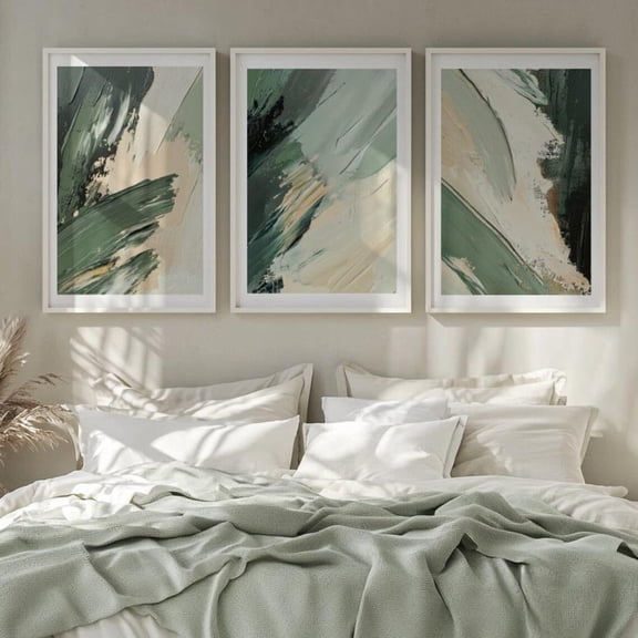 Luvia Sage Green Brush Strokes Posters Prints Set Of 3, Green And Beige Abstract Room Artwork, Modern Wall Decor Set 3 Prints 16x24 UNFRAMED