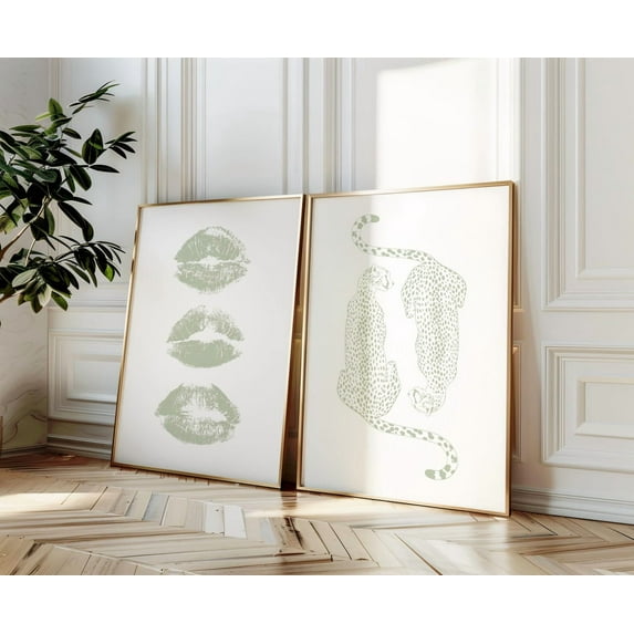 Luvia Sage Green Cheetah Trendy Green Cheetah Poster Apartment Decor Preppy Room Decor College Dorm Decor Leopard Poster, Modern Wall Decor Set 2 Prints 12x18 UNFRAMED