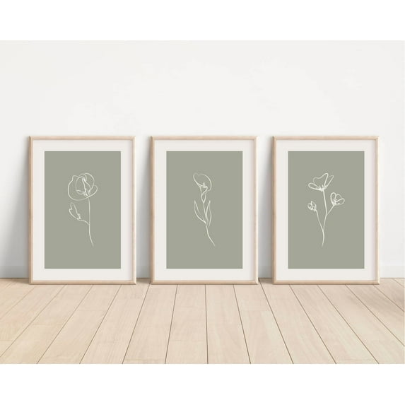 Luvia Sage Green Gallery Wall Set / Sage Green Print Set, Set Of 3 Minimalist Botanical, Sage Green, Modern Wall Decor Set 3 Prints 20x30 UNFRAMED