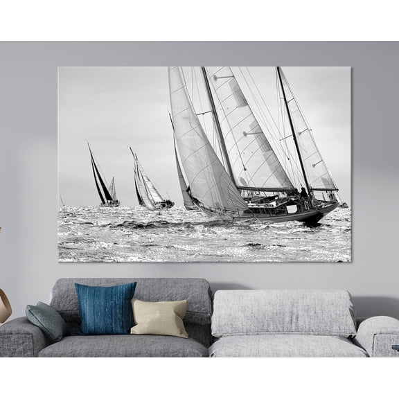 Luvia Sailboat Print Yacht Regatta Canvas Print Yacht Wall Decor Seascape Art Sailing Ship Black White Sailing Regatta Canvas, 8x10 UNFRAMED