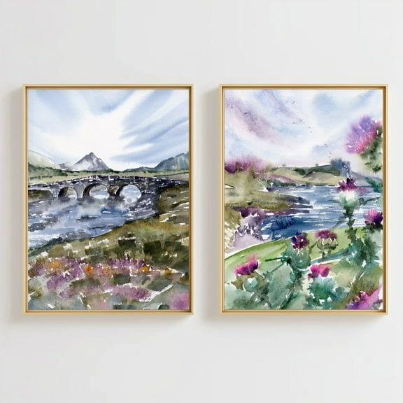 Luvia Scotland Poster Isle Of Skye Art Scottish Thistle Landscape Set Of 2 Prints, Modern Wall Decor Set 2 Prints 20x30 UNFRAMED