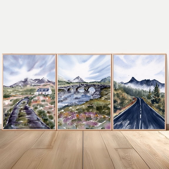 Luvia Scotland Poster Isle Of Skye Fine Art Scottish Landscape Set Of 3 Print, Modern Wall Decor Set 3 Prints 8x12 UNFRAMED