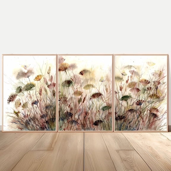 Luvia Scottish Thistle Poster Scotland Fine Art Scottish Floral Dragonfly Butterfly Flowers Neutral Set Of 3 Prints, Modern Wall Decor Set 3 Prints 20x30 UNFRAMED