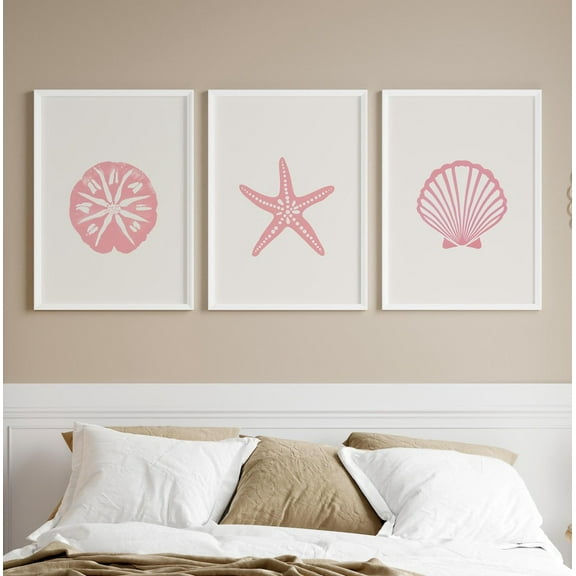Luvia Seashell Pastel Pink Art Set Of 3 Coastal Nursery Wall Art Poster, Seashell Collection Print, Seashell Art Print, Modern Wall Decor Set 3 Prints 16x24 UNFRAMED