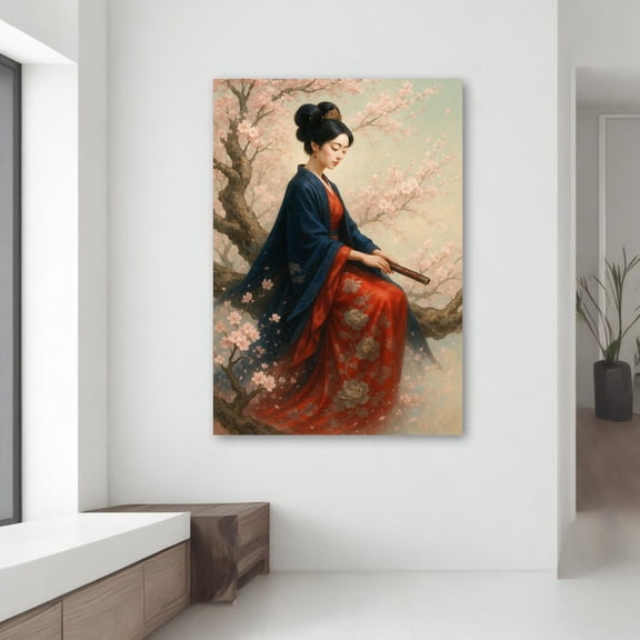 Luvia Serene Asian Woman Art Cherry Blossom Print Traditional Dress Painterly Portrait Elegant East Asian Spring Canvas Wall Decor Canvas, 8x10 UNFRAMED
