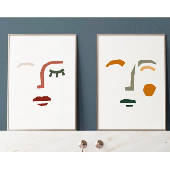 Luvia Set Of 2 Abstract Print, Modern Face Art, Warm Colors, Abstract, Earth Colors, Abstract Woman, Abstract Man, Modern Wall Decor Set 2 Prints 20x30 UNFRAMED