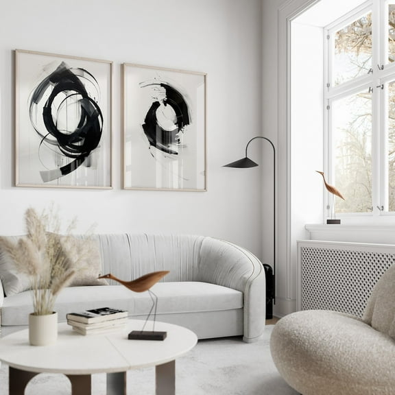 Luvia Set Of 2 Black And White Prints, Abstract Set, Black And White, Grey Modern Art, Living Room Set, Japandi, Modern Wall Decor Set 2 Prints 20x30 UNFRAMED