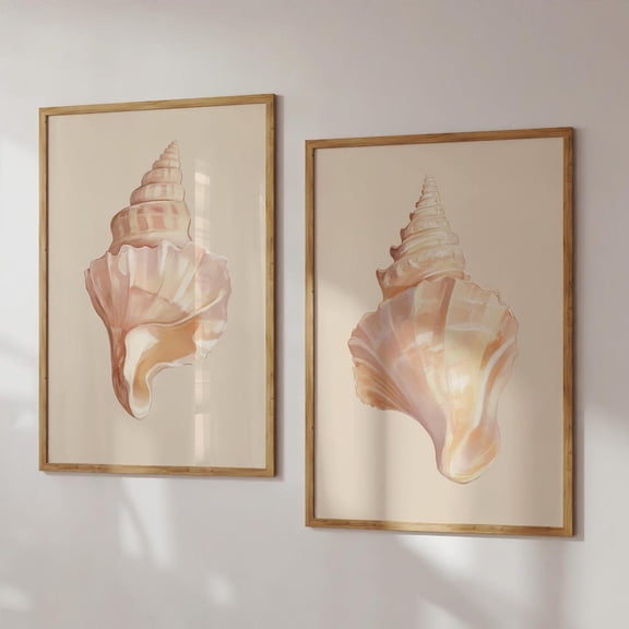 Luvia Set Of 2 Coastal Shell Art Prints, Seashell For Beach House Decor, Neutral Tones, Coastal Farmhouse Style Prints, Modern Wall Decor Set 2 Prints 20x30 UNFRAMED