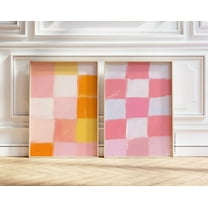 Luvia Set Of 2 Colorful Checker Colorful Vibrant, Pastel Dorm Set, Retro Trendy Art, Orange And Pink Art, Modern Wall Decor Set 2 Prints 8x12 UNFRAMED