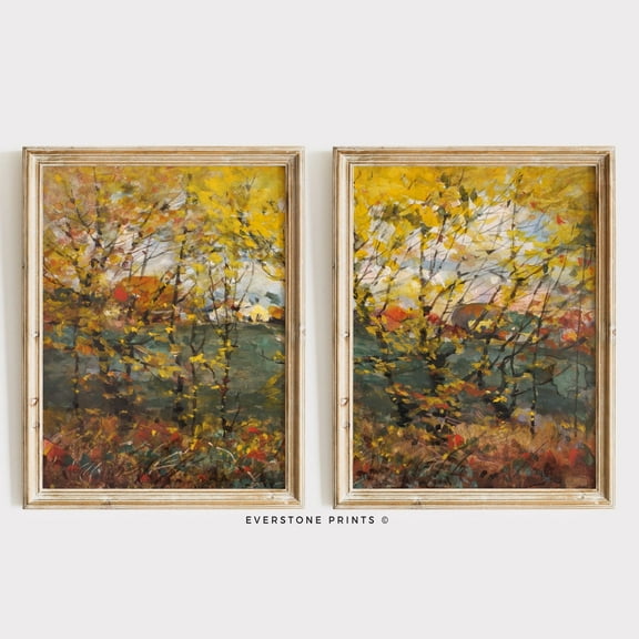Luvia Set Of 2 Fall Landscape Print, Fall Forest Landscape, Fall, Autumn Landscape Poster, Fall Seasonal Art, Modern Wall Decor Set 2 Prints 8x12 UNFRAMED
