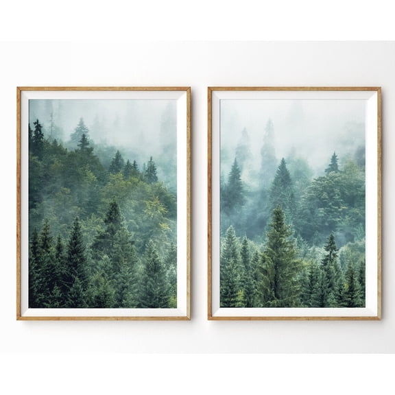 Luvia Set Of 2 Forest Prints Foggy Mountain Scandinavian Decor Nordic Landscape Nature Photography Poster, Modern Wall Decor Set 2 Prints 20x30 UNFRAMED