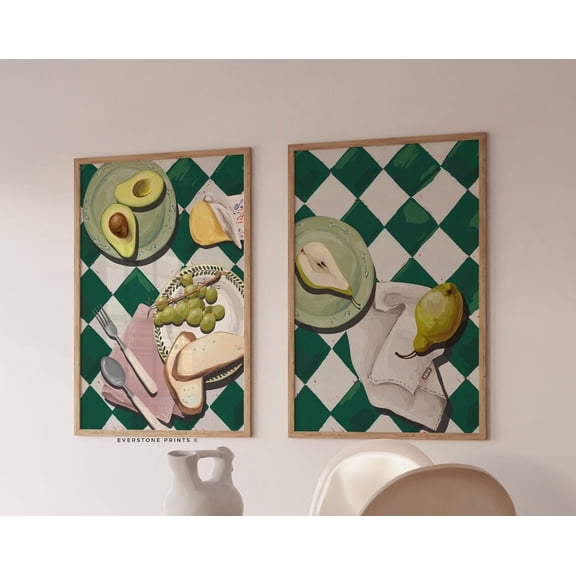 Luvia Set Of 2 Kitchen Food Table Poster, Kitchen, Colorful Food Art, Retro, Preppy Apartment Art, Trendy Kitchen Art, Modern Wall Decor Set 2 Prints 20x30 UNFRAMED