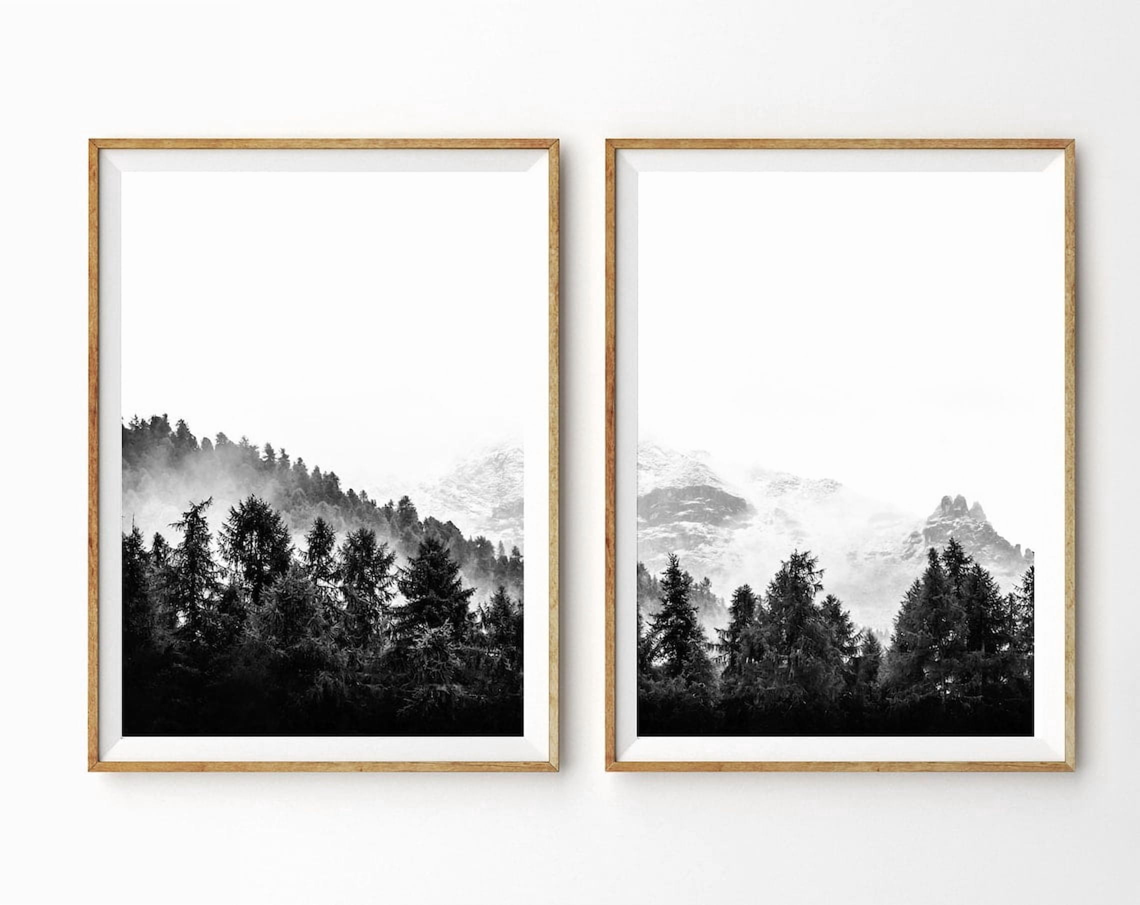 Luvia Set Of 2 Mountain Prints Forest Black And White Art Nordic ...