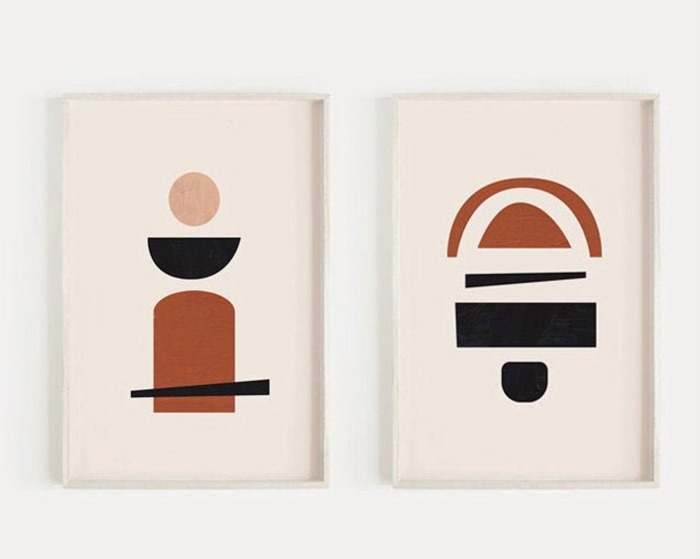Luvia Set Of 2 Prints Geometric Shapes Burnt Orange Art Abstract Set ...