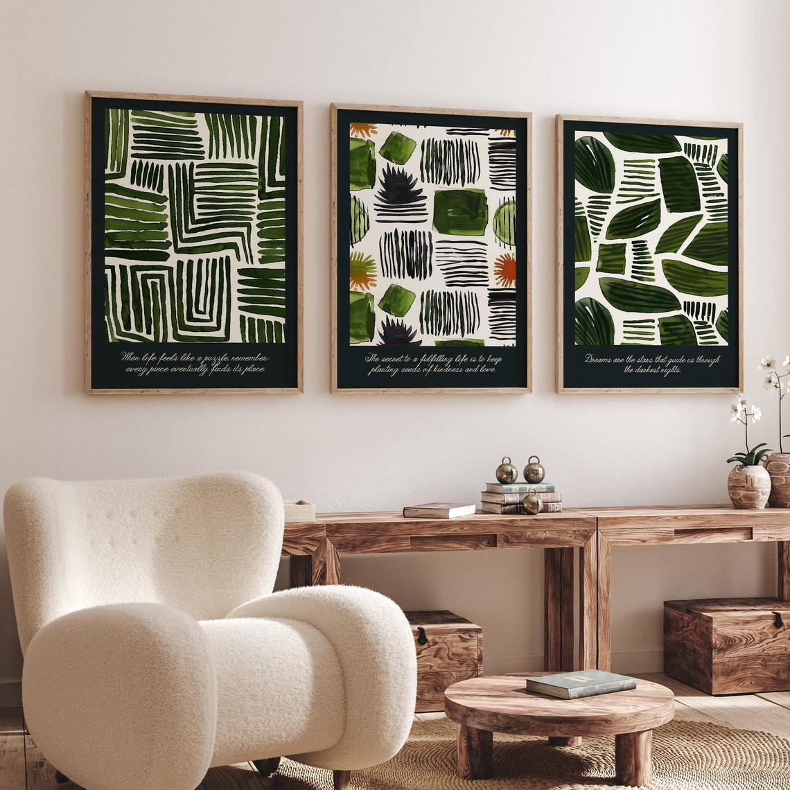 Luvia Set Of 3 Abstract Botanical Prints - Brushstrokes - Modern Nature ...