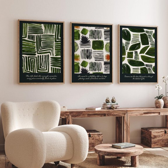 Luvia Set Of 3 Abstract Botanical Prints - Brushstrokes - Modern Nature Art Green- Themed Room Decor - , Modern Wall Decor Set 3 Prints 12x18 UNFRAMED