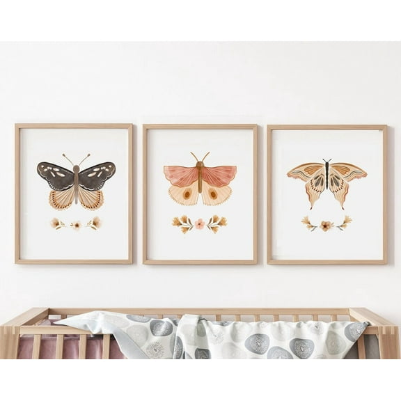 Luvia Set Of 3 Baby Girl Nursery Butterfly Nursery Girls Nursery Decor, Boho Nursery, Butterfly Nursery Decor, Baby Girl , Modern Wall Decor Set 3 Prints 8x12 UNFRAMED