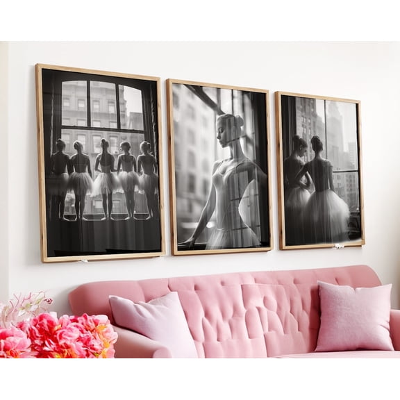 Luvia Set Of 3 Ballerina Dancers Print, Black & White Daughter, Girly Postern Girl Room Decor, City Scenery Print, Modern Wall Decor Set 3 Prints 8x12 UNFRAMED