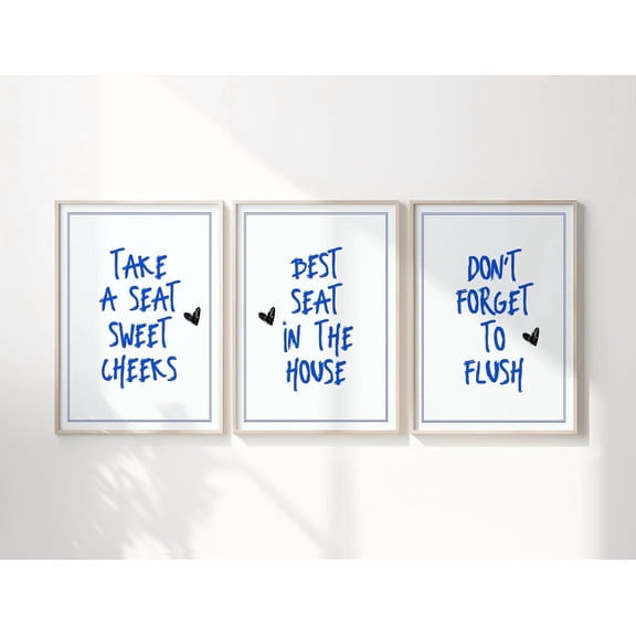 Luvia Set Of 3 Bathroom, Trendy Bathroom Posters, Blue Prints, Home Decor, Maximalist, Preppy Art, Cute Posters, Modern Wall Decor Set 3 Prints 16x24 UNFRAMED