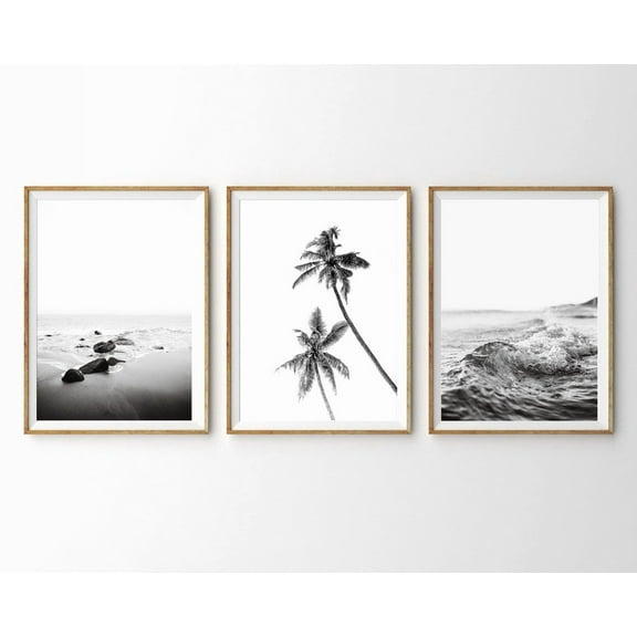 Luvia Set Of 3 Beach Prints Black And White Beach Prints Coastal Decor Triptych Gallery Wall Set Ocean Print, Modern Wall Decor Set 3 Prints 8x12 UNFRAMED