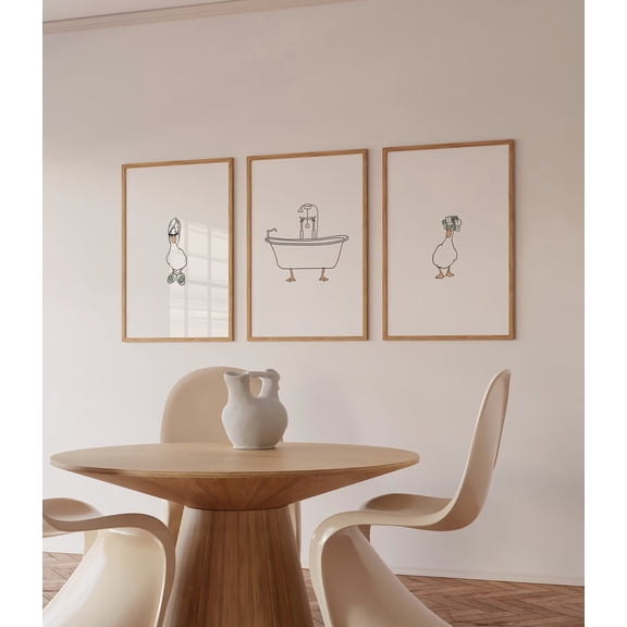 Luvia Set Of 3 Duck In Bath And Shower *It Girl* Art White And Sage Color *Shower Head* Bathroom Cute Trendy, Modern Wall Decor Set 3 Prints 16x24 UNFRAMED