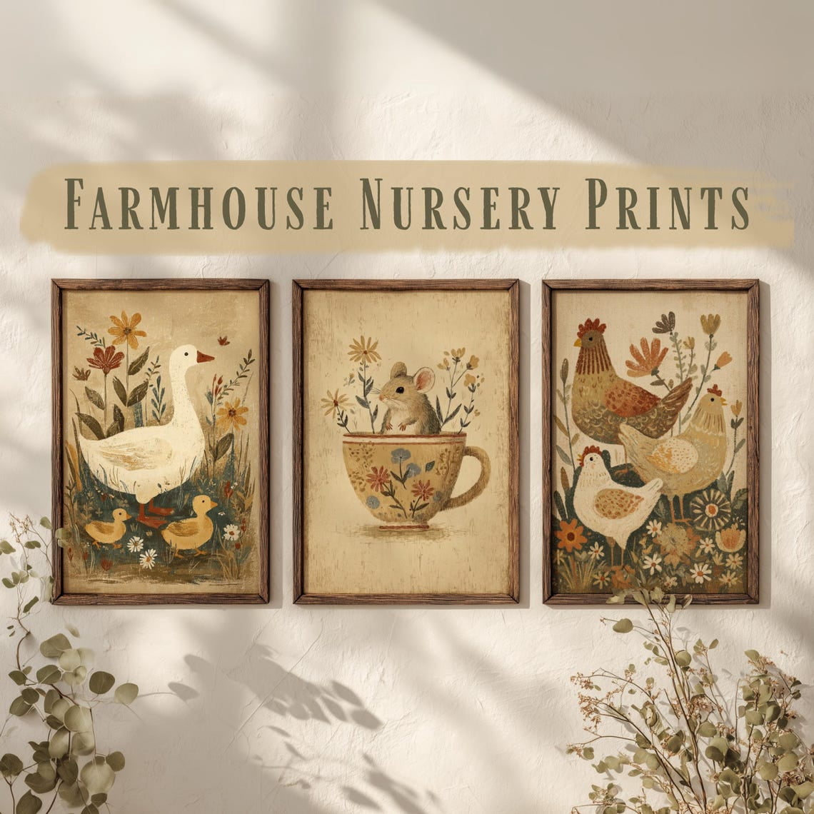 Luvia Set Of 3 Farmhouse Nursery Prints | Cottagecore Wall Art, Rustic ...