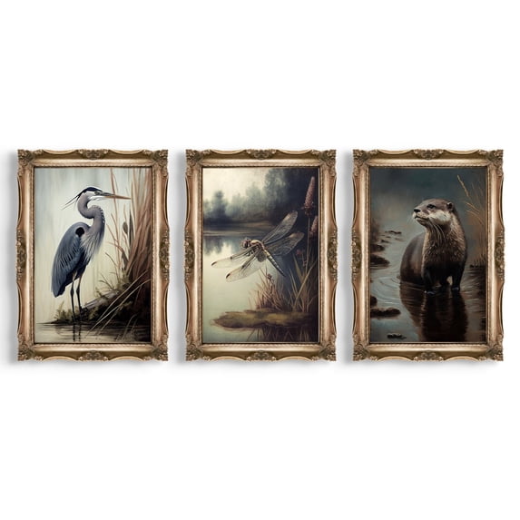 Luvia Set Of 3 Lake Wildlife Prints | Vintage Animal Gallery Wall Set, Triptych Wall Art, Nature Aesthetic, Lake House Decor, Antique, Modern Wall Decor Set 3 Prints 8x12 UNFRAMED