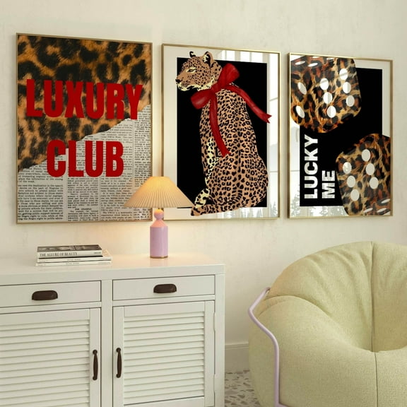 Luvia Set Of 3 Luxury Fashion Black & Red Posters Cheetah Poster, Coquette Elegant Modern Decor, Designer Luxury Art For Room, Modern Wall Decor Set 3 Prints 8x12 UNFRAMED