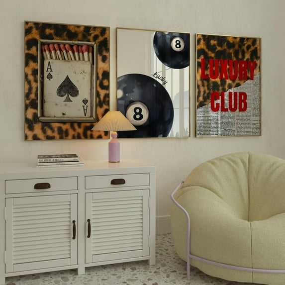 Luvia Set Of 3 Posters, Red Poster, Leopard, Red Fashion, Lucky Ball Poster, Leopard Matchbox, Luxury Club Poster, Girly Prints, Modern Wall Decor Set 3 Prints 8x12 UNFRAMED