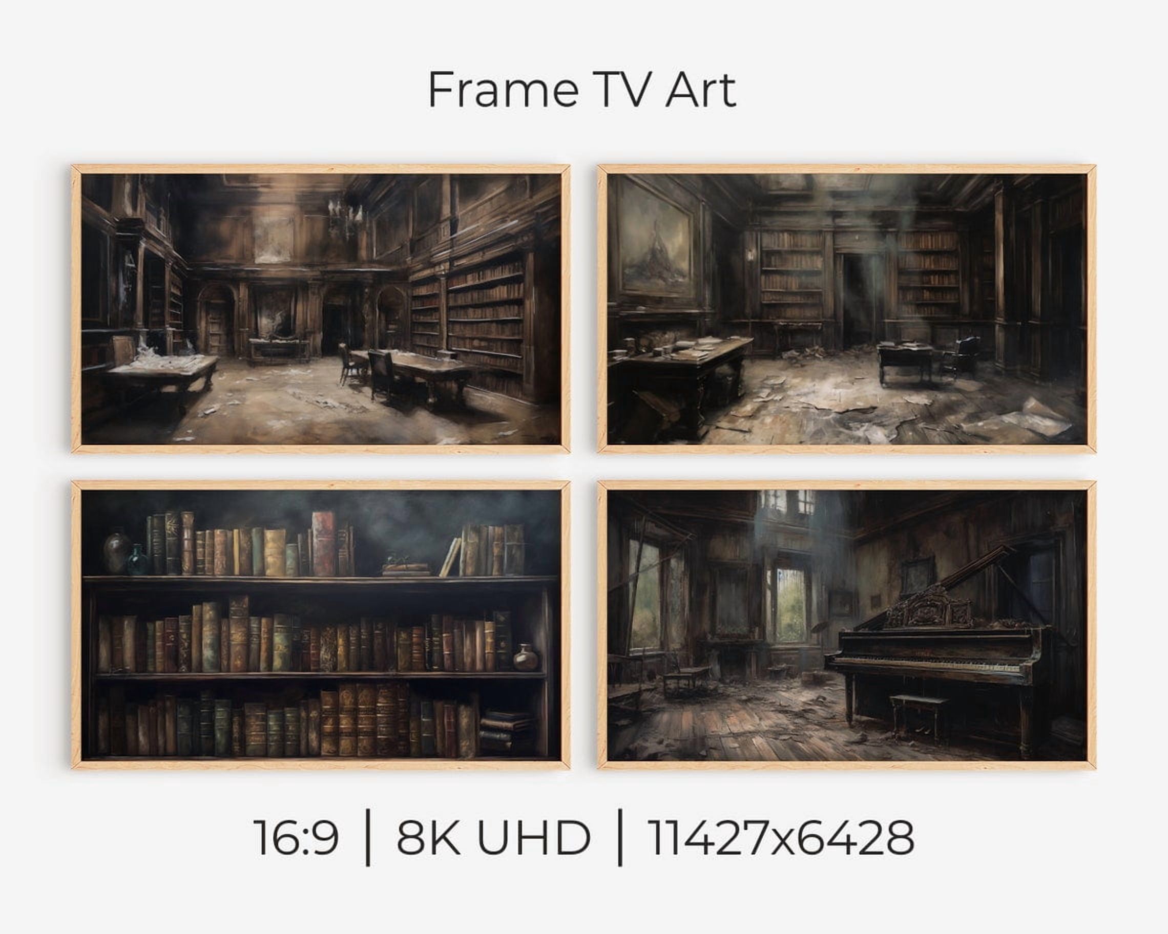 Luvia Set Of 4 Abandoned Libraries | Frame Tv Art, Dark Academia Art ...