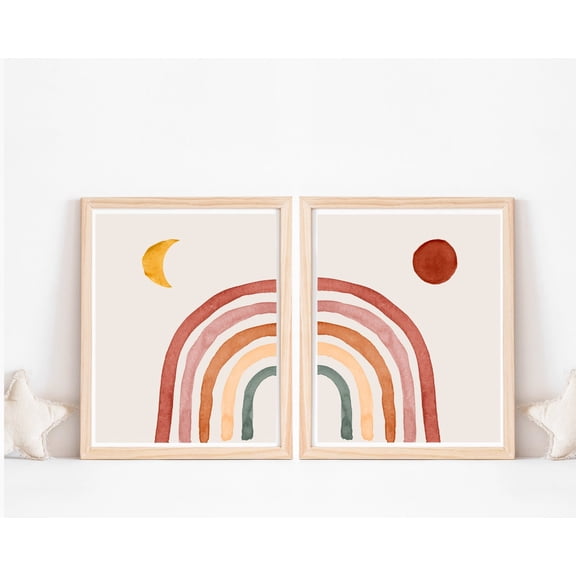 Luvia Set Of 2 Abstract Rainbow Print, Sun, Moon, Abstract Poster, Boho Terracotta Nursery Art Print, Modern Wall Decor Set 2 Prints 8x12 UNFRAMED