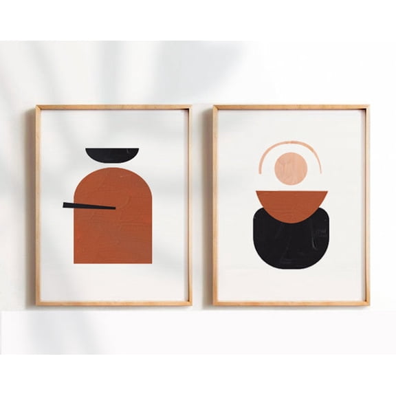 Luvia Set Of 2 Abstract Terracota Prints Set, Goauche, Abstract, Modern, Modern Wall Decor Set 2 Prints 12x18 UNFRAMED