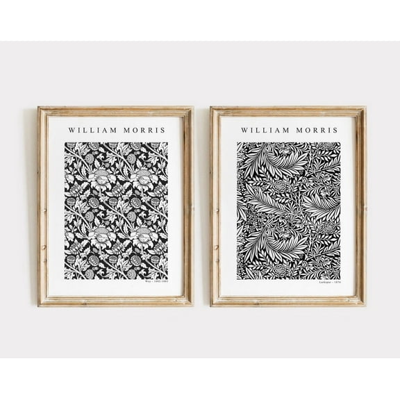 Luvia Set Of 2 Black And White Prints, Leaf Textile Patterns, Botanical, Monochrome Posters, Modern Wall Decor Set 2 Prints 8x12 UNFRAMED