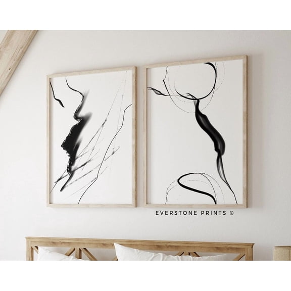 Luvia Set Of 2 Black White Abstract Art, Line Drawing Abstract Print, Modern Poster, Abstract, Modern Wall Decor Set 2 Prints 8x12 UNFRAMED