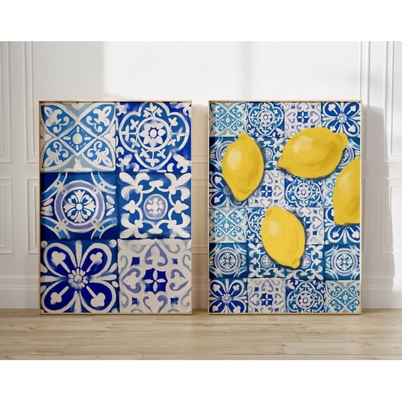 Luvia Set Of 2 Kitchen Kitchen, Fruit, Lemon Print, Fruit Market Poster, Botanical Art, Modern Wall Decor Set 2 Prints 8x12 UNFRAMED